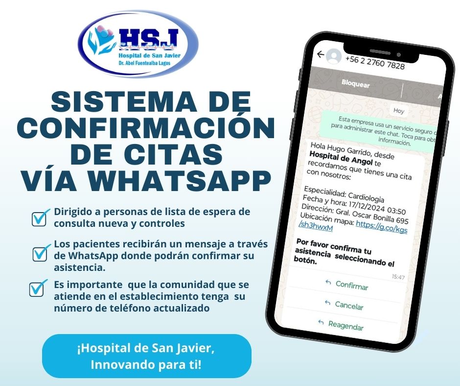 Hospital de San Javier implementó sistema de confirmación de citas médicas vía WhatsApp
